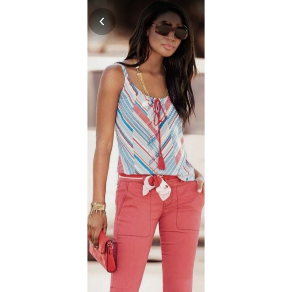 CABI Blue Red and White Tassel Tank Top